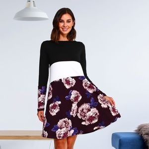 FLORAL COLOR BLOCK SWING DRESS